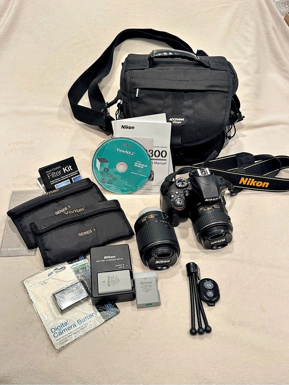 Nikon D3300 DSLR Bundle - Low 1,369 Actuations - 2 Lenses, Bag, Filters & Extras